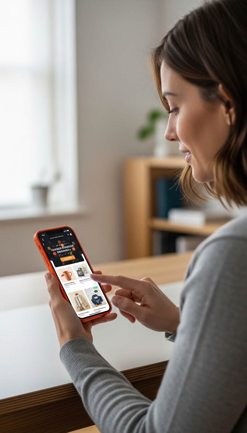 mulher fazendo compras com iphone